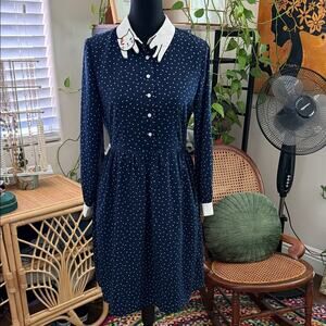Miss Patina London Bowie Cat Ziggy Stardust Navy Polkadot Kitty Collar Dress